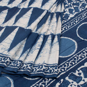 Indigo Blue Bagru Printed Mulmul Cotton Saree 10019672