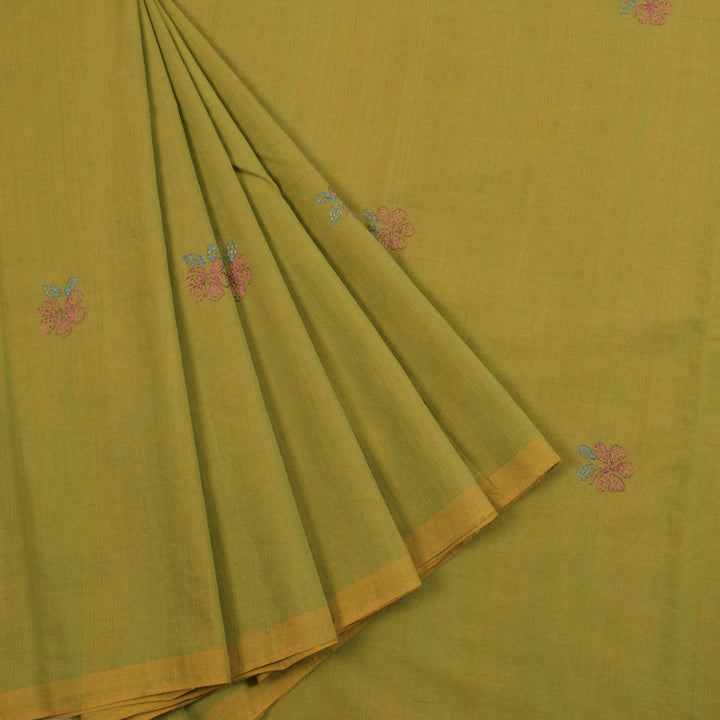 Kantha Embroidered Mangalgiri Cotton Saree 10021372