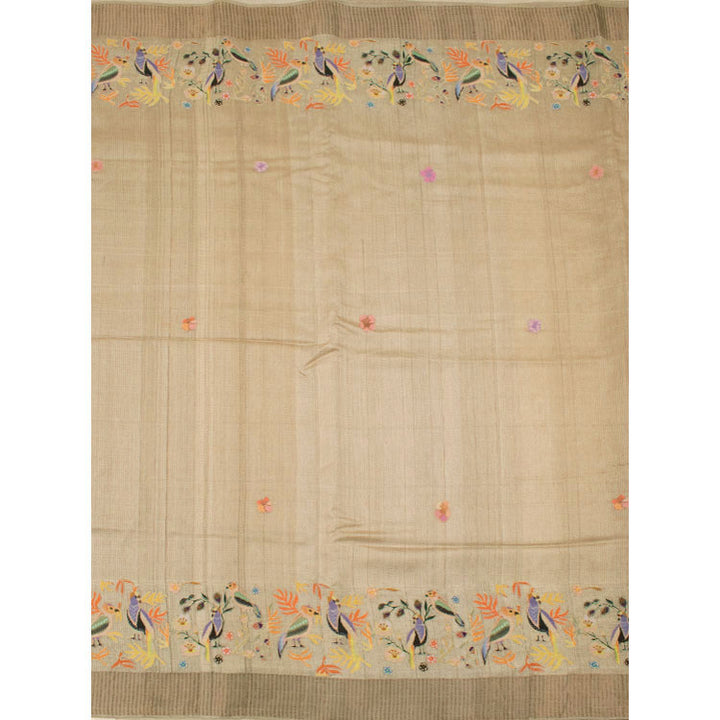 Applique Embroidered Tussar Silk Saree 10052252