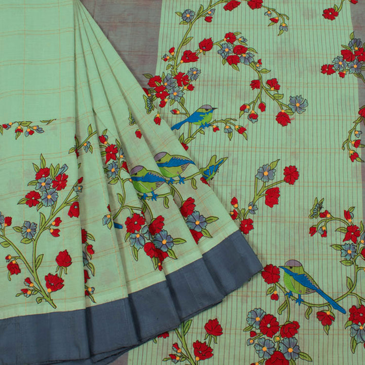 Hand Embroidered Kuttu Weave Cotton Saree 10052266