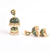 Handcrafted Beaded Kundan Meenakari Jhumka Earring 10015676