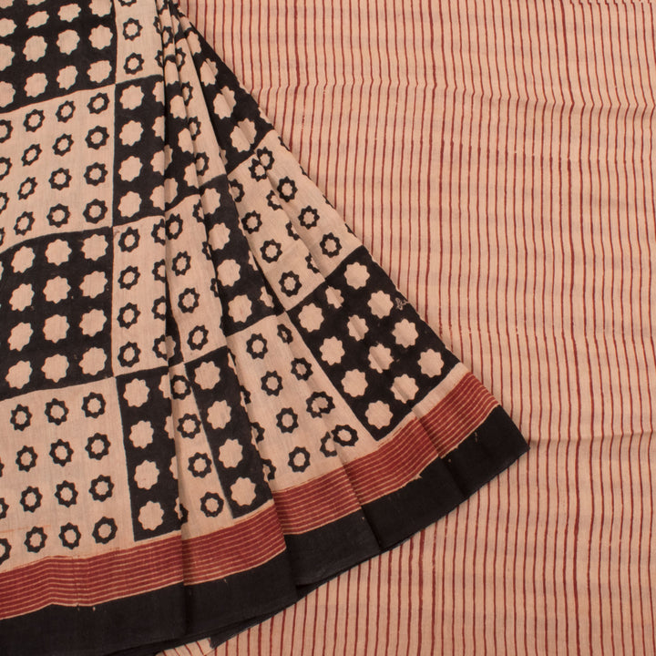 Dabu Printed Natural Dye Linen Saree 10031526