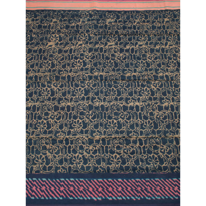 Hand Block Printed Indigo Silk Cotton Saree 10045586