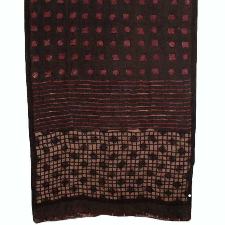 Hand Block Printed Natural Dye Linen Saree 10045589