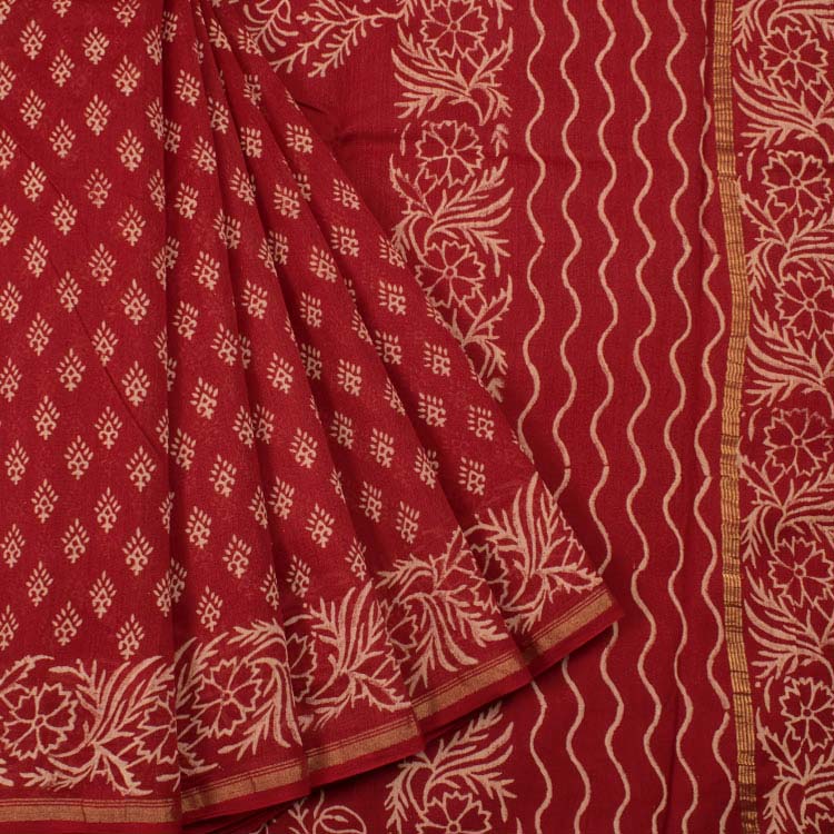 Hand Block Printed Silk Cotton Saree 10038376