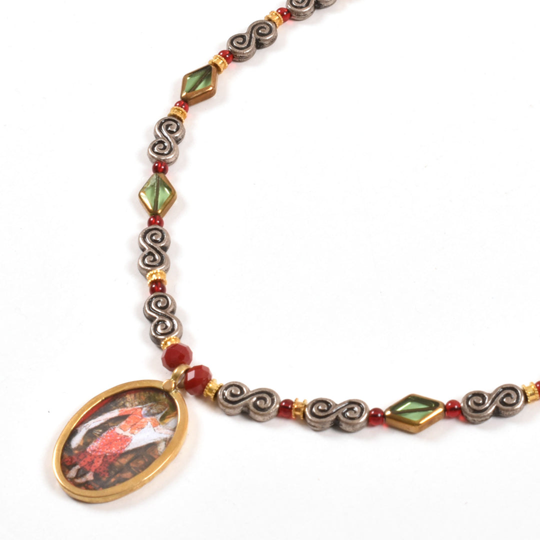 Handcrafted Ethnic Necklace with Print Pendant 10017232