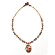 Handcrafted Ethnic Necklace with Print Pendant 10017232