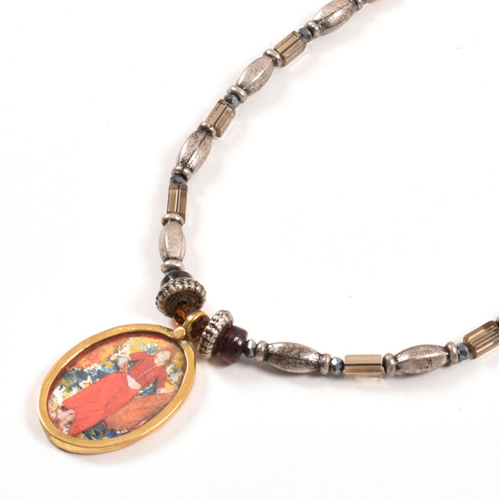 Handcrafted Ethnic Necklace with Print Pendant 10017233