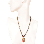 Handcrafted Ethnic Necklace with Print Pendant 10017233