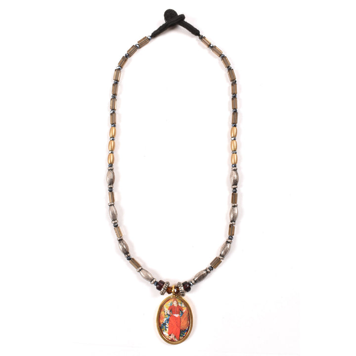 Handcrafted Ethnic Necklace with Print Pendant 10017233
