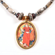 Handcrafted Ethnic Necklace with Print Pendant 10017233