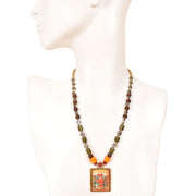 Handcrafted Ethnic Necklace with Print Pendant 10017234