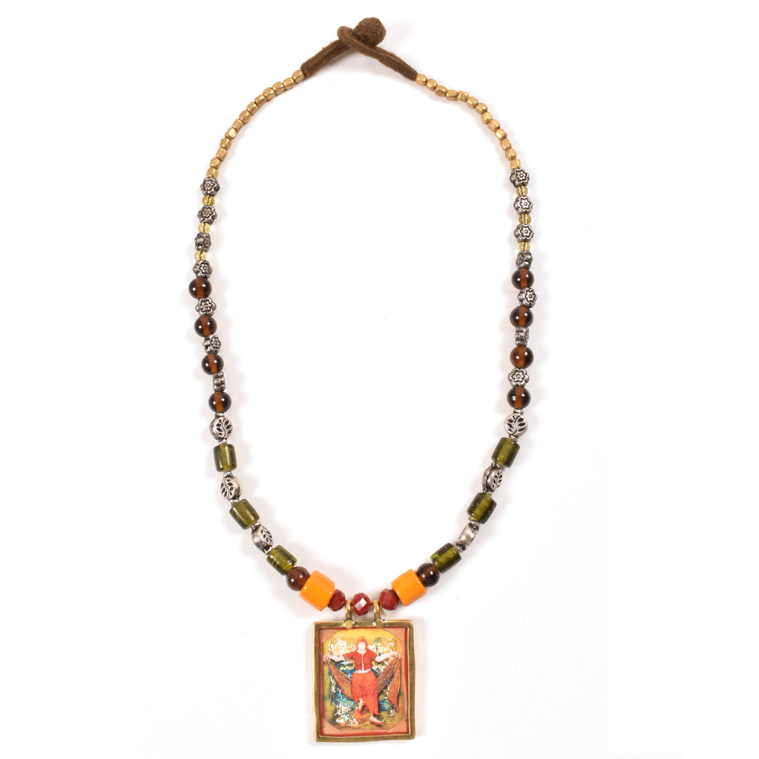 Handcrafted Ethnic Necklace with Print Pendant 10017234