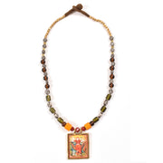 Handcrafted Ethnic Necklace with Print Pendant 10017234