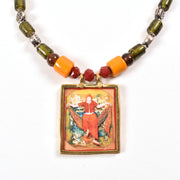 Handcrafted Ethnic Necklace with Print Pendant 10017234