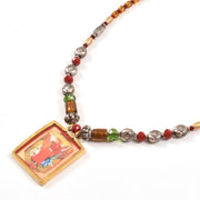 Handcrafted Ethnic Necklace with Print Pendant10017235