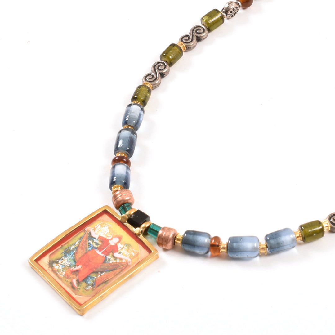 Handcrafted Ethnic Necklace with Print Pendant10017236
