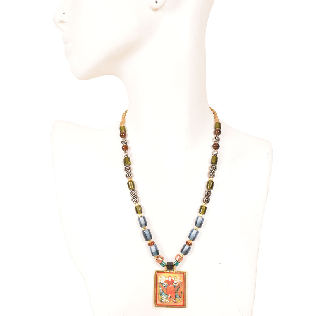 Handcrafted Ethnic Necklace with Print Pendant10017236