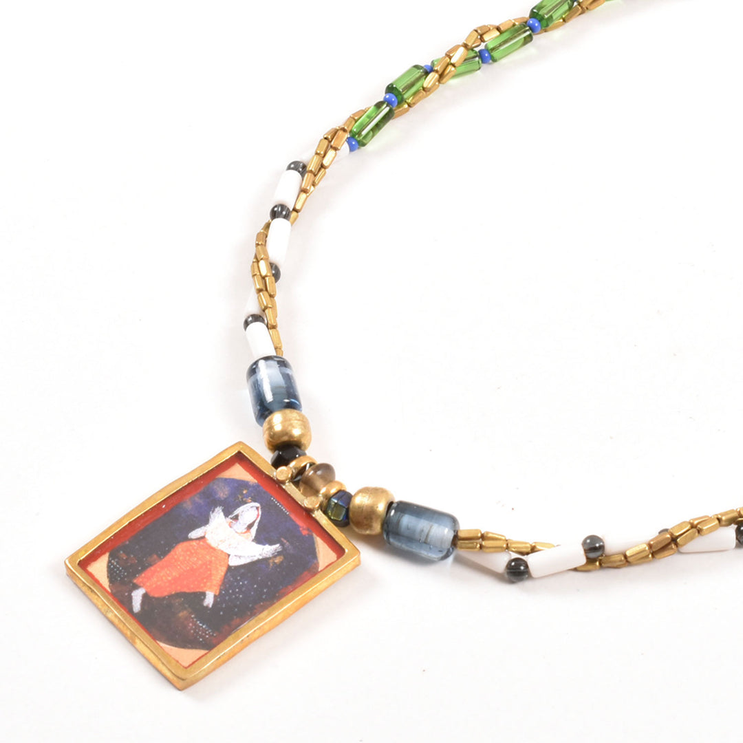 Handcrafted Ethnic Necklace with Print Pendant10017237