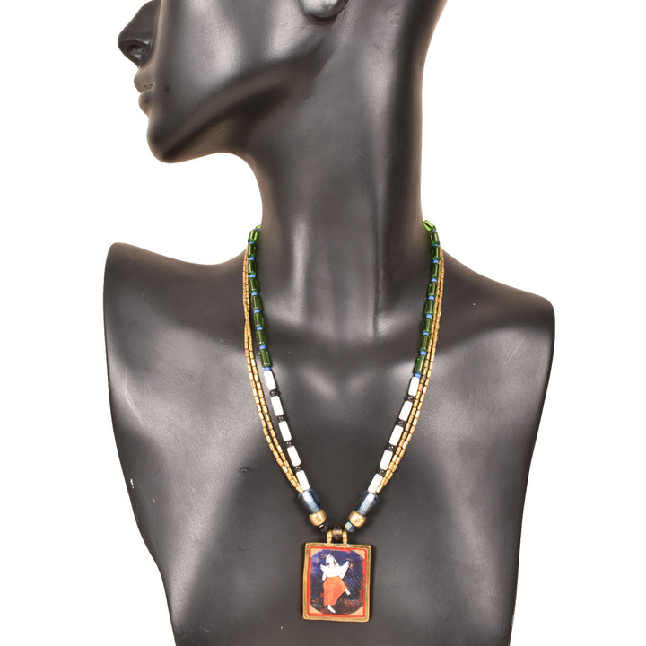 Handcrafted Ethnic Necklace with Print Pendant10017237