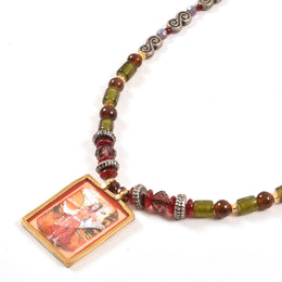 Handcrafted Ethnic Necklace with Print Pendant10017239