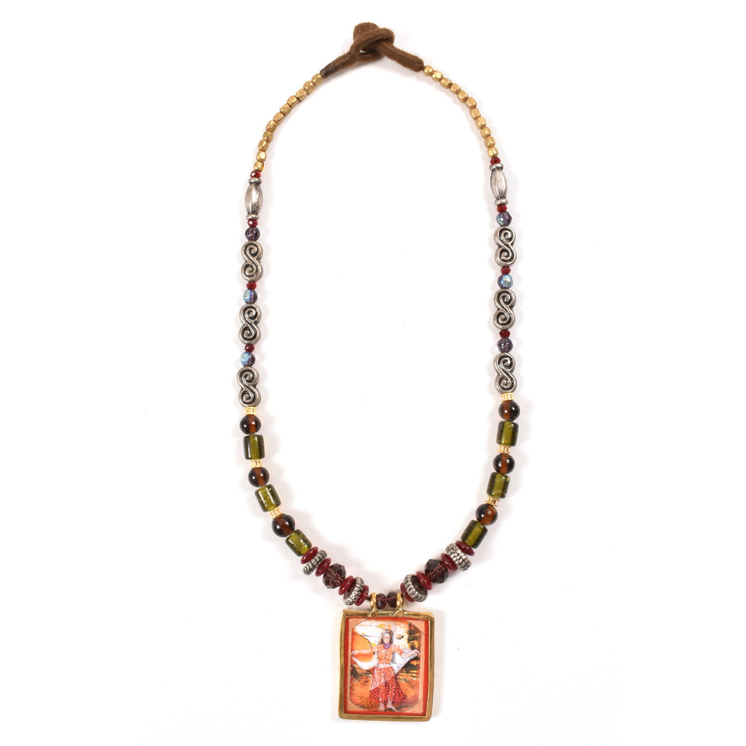 Handcrafted Ethnic Necklace with Print Pendant10017239