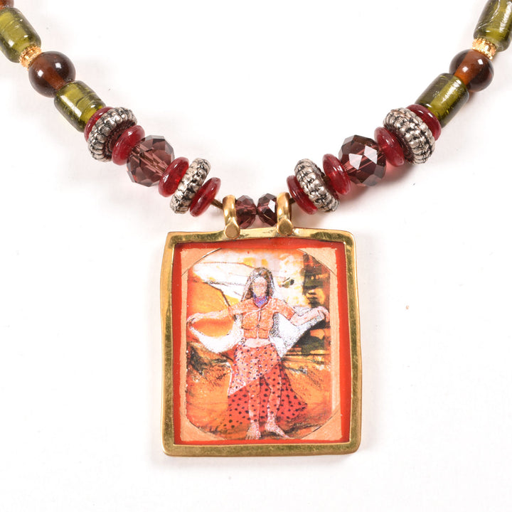 Handcrafted Ethnic Necklace with Print Pendant10017239