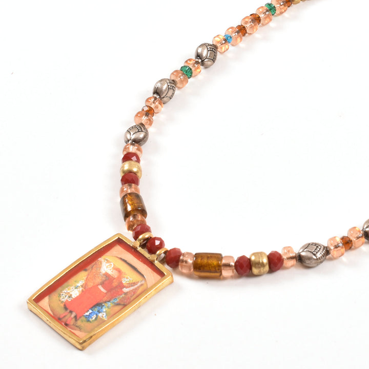 Handcrafted Ethnic Necklace with Print Pendant10017240