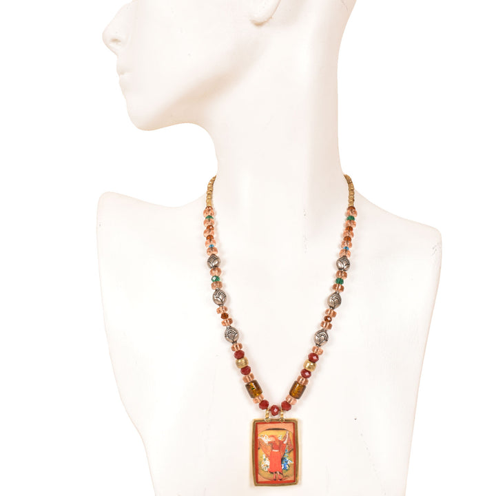 Handcrafted Ethnic Necklace with Print Pendant10017240