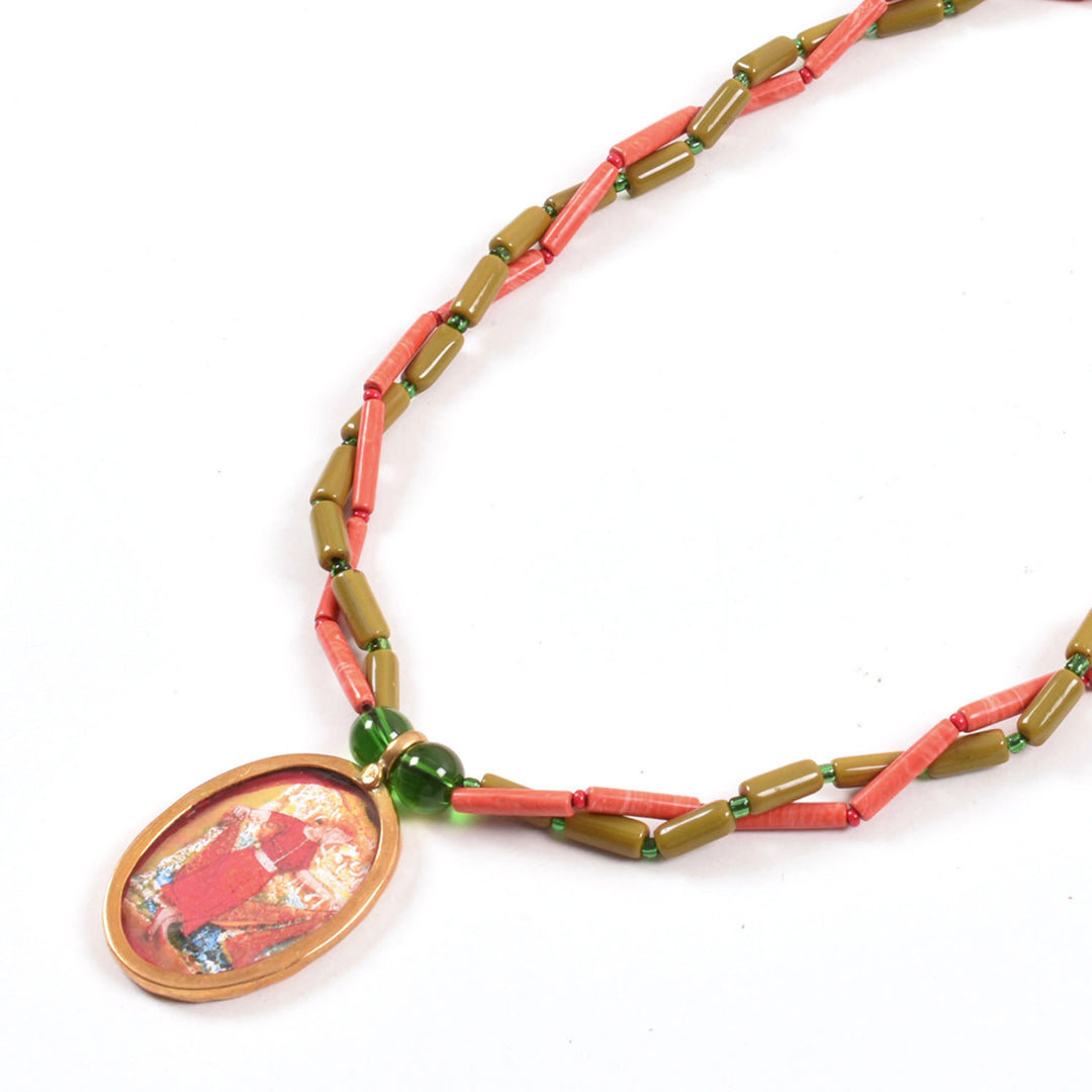 Handcrafted Ethnic Necklace with Print Pendant 10017242