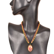 Handcrafted Ethnic Necklace with Print Pendant 10017242