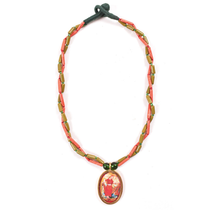 Handcrafted Ethnic Necklace with Print Pendant 10017242