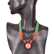Handcrafted Ethnic Necklace with Rama Print Pendant 10017244
