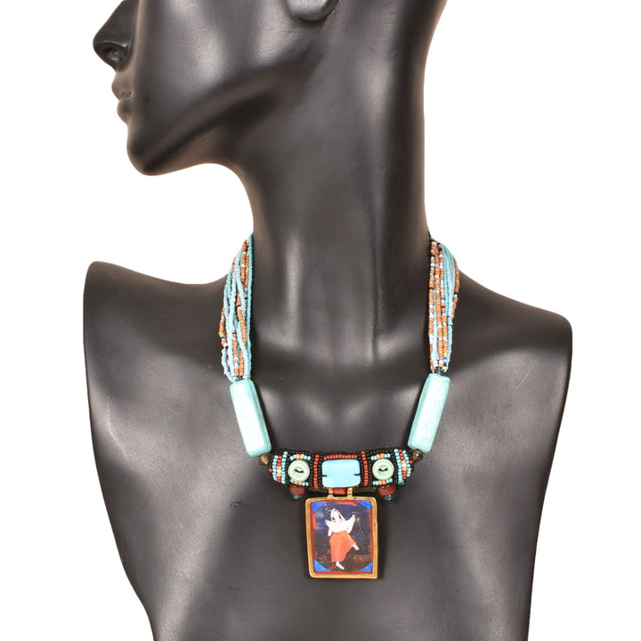 Handcrafted Ethnic Necklace with Print Pendant10017246