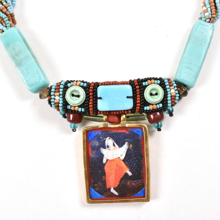 Handcrafted Ethnic Necklace with Print Pendant10017246