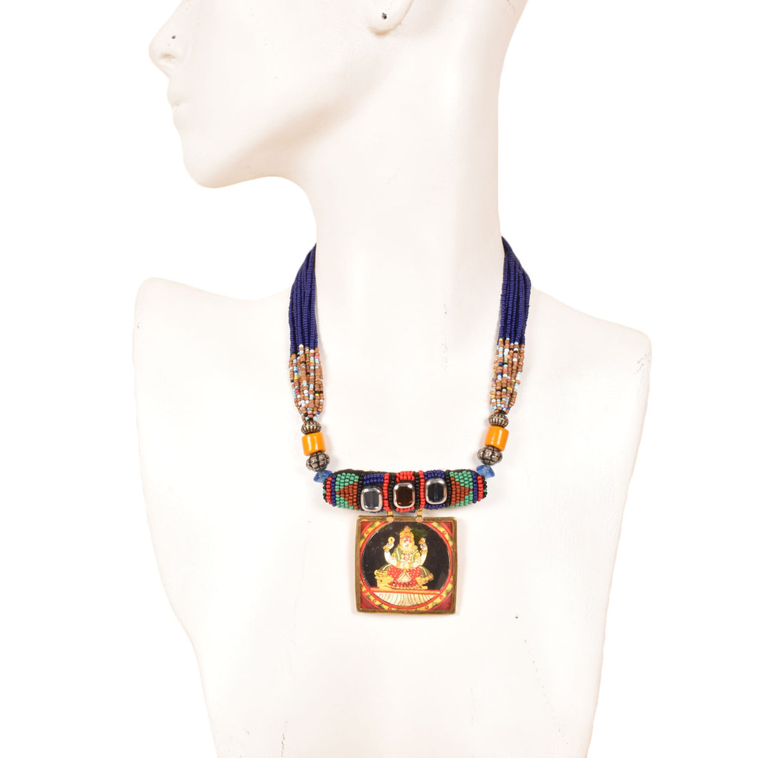 Handcrafted Ethnic Necklace with Vishnu Print Pendant 10017247