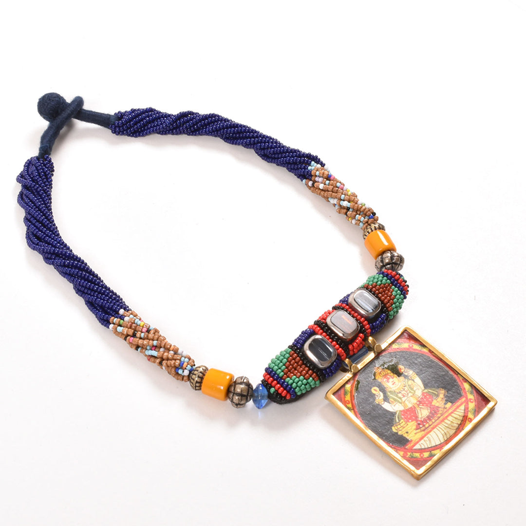 Handcrafted Ethnic Necklace with Vishnu Print Pendant 10017247