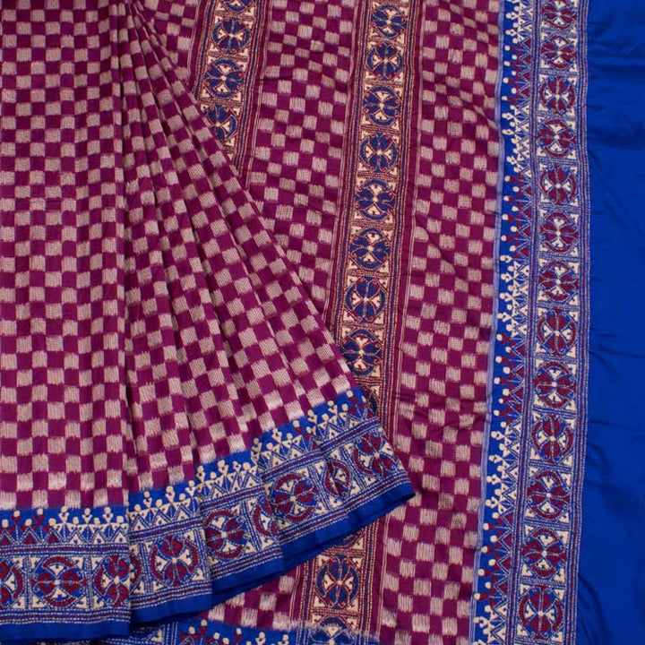 Kantha Embroidered Puttapaka Ikat Silk Saree 10047918