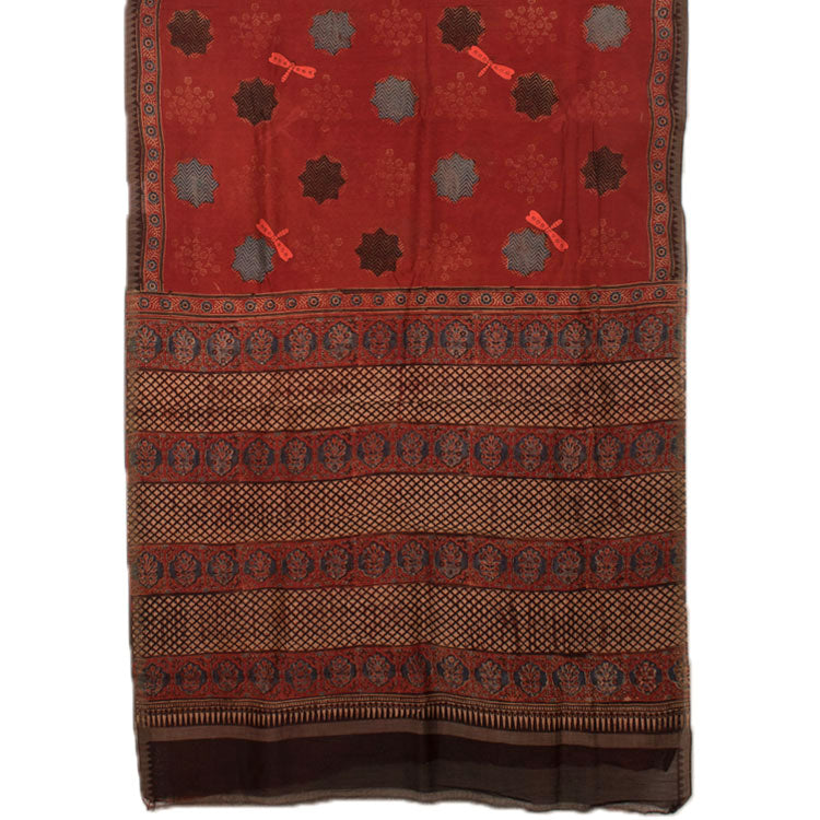 Ajrakh Printed Embroidered Chanderi Silk Cotton Saree 10052058