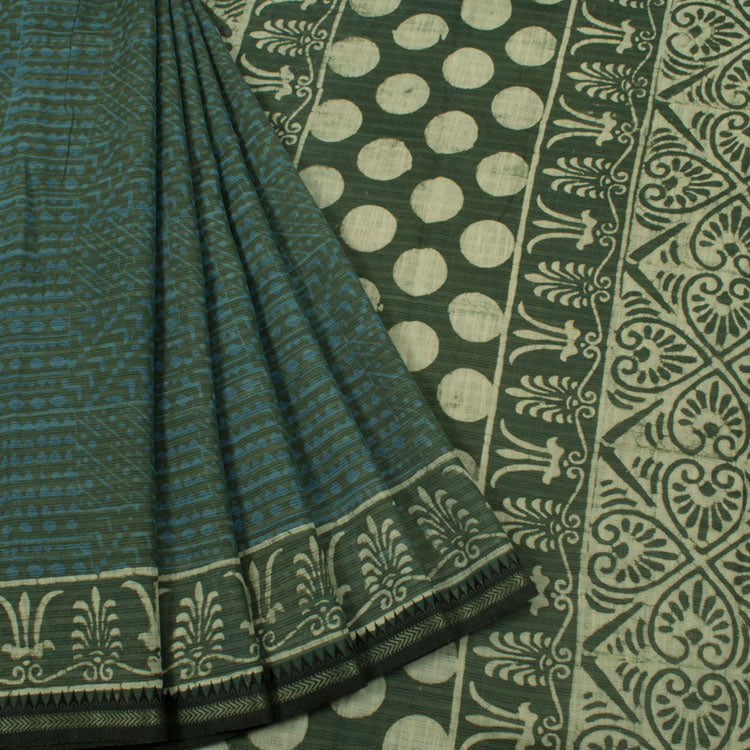 Batik Printed Tussar Cotton Saree 10052062