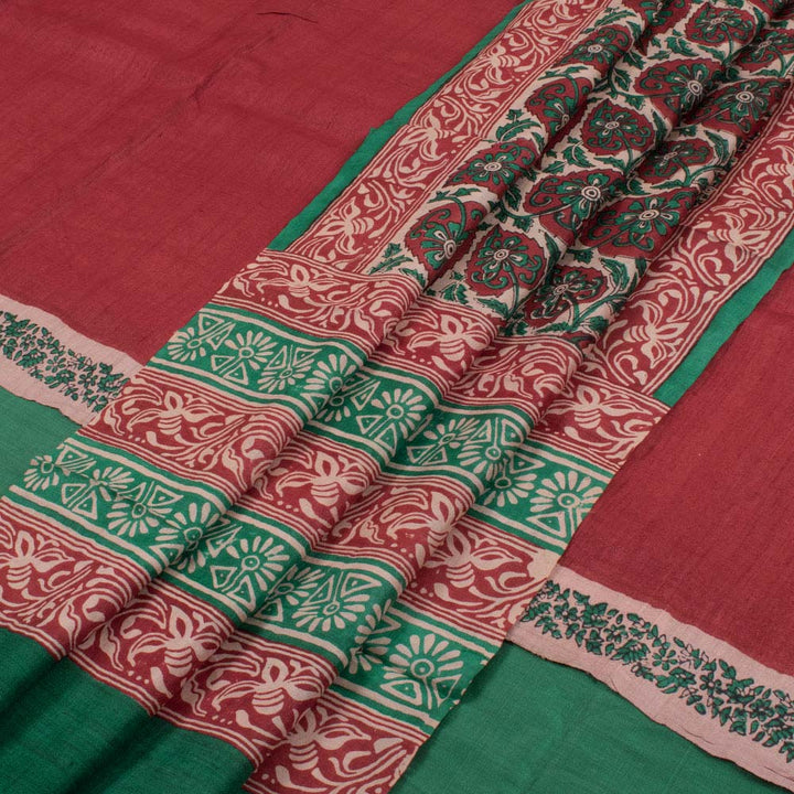 Hand Block Printed Tussar Silk Salwar Suit Material 10033594