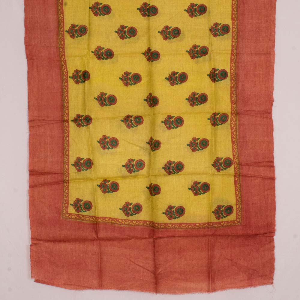 Hand Block Printed Tussar Silk Salwar Suit Material 10033598