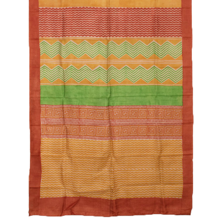 Hand Block Printed Tussar Silk Salwar Suit Material 10051976