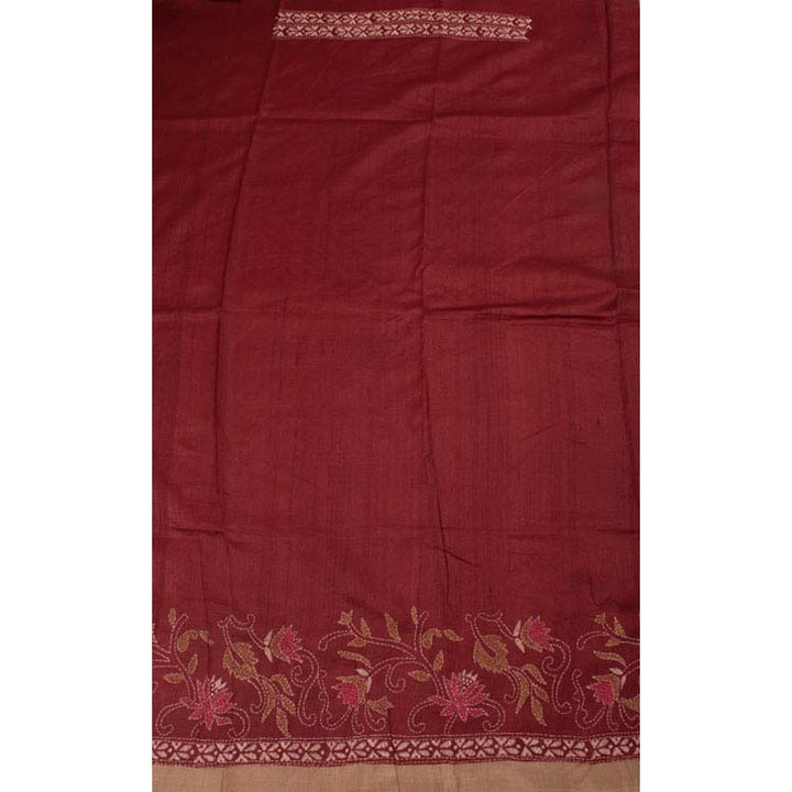 Kantha Embroidered Tussar Silk Saree 10043018