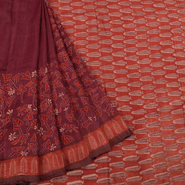 Kantha Embroidered Tussar Silk Saree 10043023