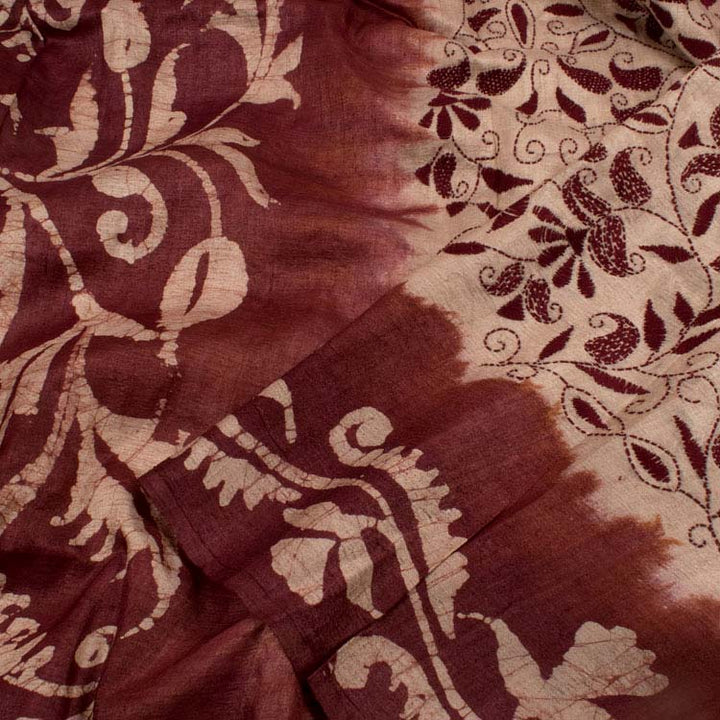 Kantha Embroidered Tussar Silk Saree 10043026