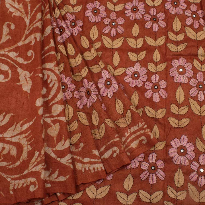 Kantha Embroidered Tussar Silk Saree 10043027