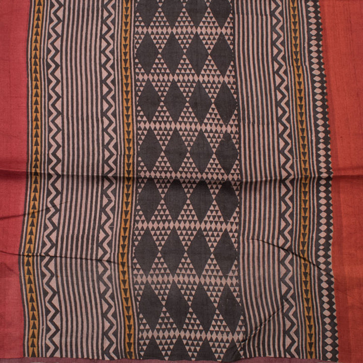 Hand Block Printed Tussar Silk Saree 10052630