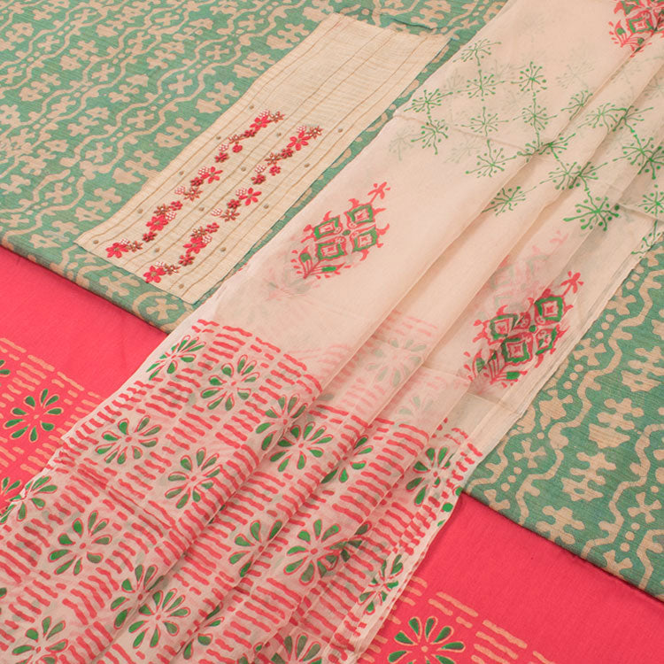 Hand Block Printed Tussar Silk Salwar Suit Material 10052744