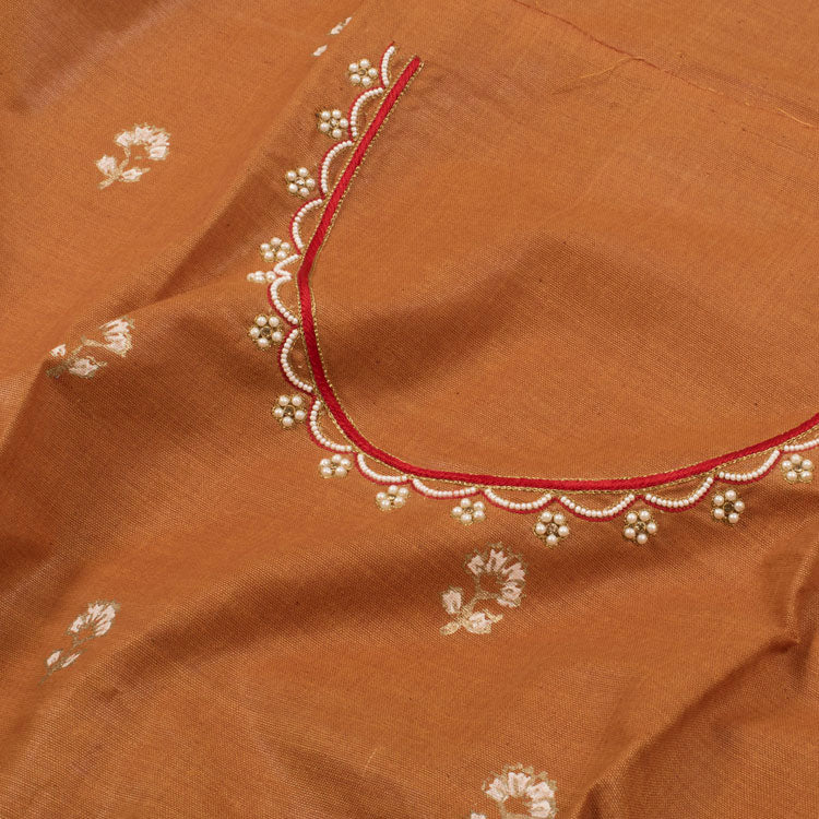 Hand Block Printed Embroidered Tussar Silk Salwar Suit Material 10052750
